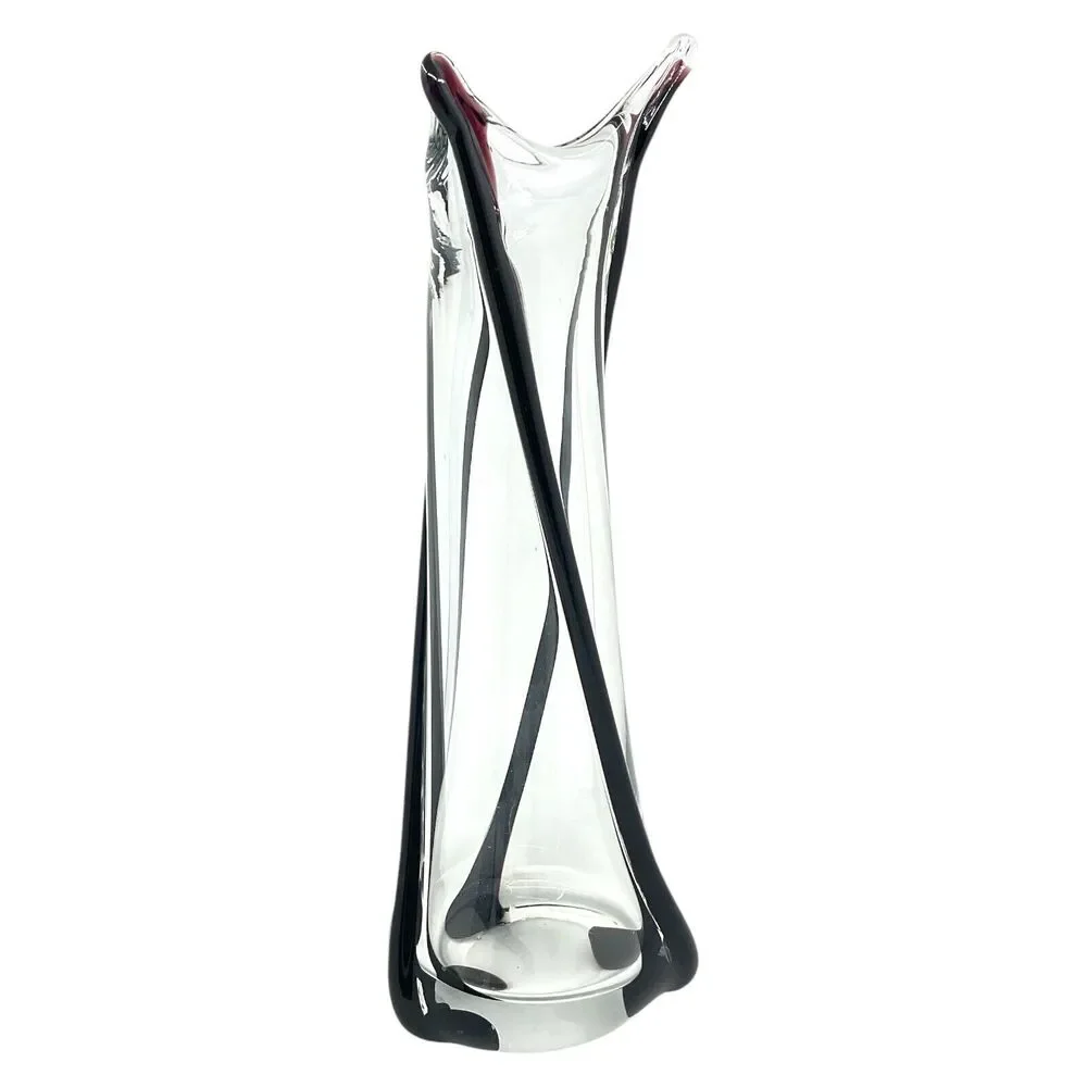 Hand Blown Vase Art Glass Amethyst Swirl Purple Clear Large Eclectic Centerpiece